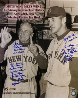 1962 New York Mets Multi Signed 16x20 Photo of Casey Stangel & Jay Hook After 1st Mets Win (Steiner)